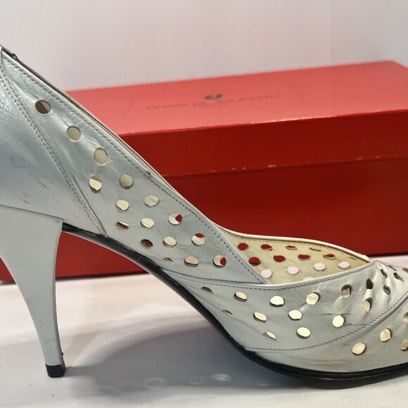 CHARLES JOURDAN PARIS White Perforated Leather Open Toe Women's Heels 7-1/2 - Picture 6 of 11